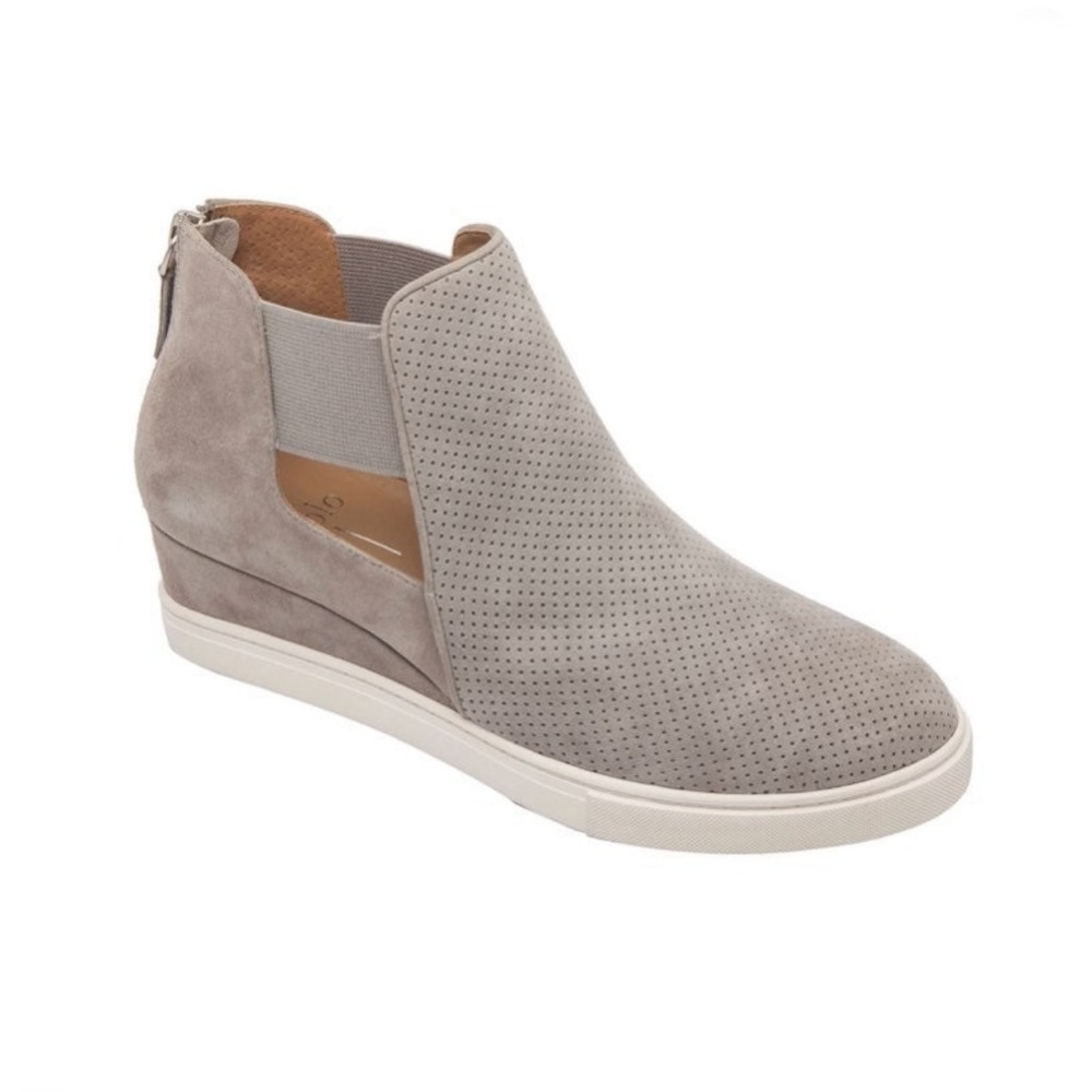 Linea Paolo AMANDA Grey Suede Perforated Elastic Gore Cut Out Wedge Sneakers